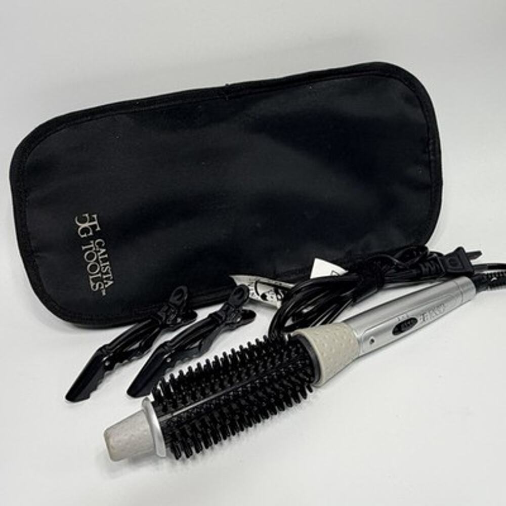 Calista Tools BRU1112 Heated Round Brush Regular Barrel Rare Silver Clips Case